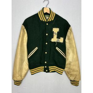 Standard Pennant Co Wrestling Varsity Letterman Jacket Mens Green Snap Vintage